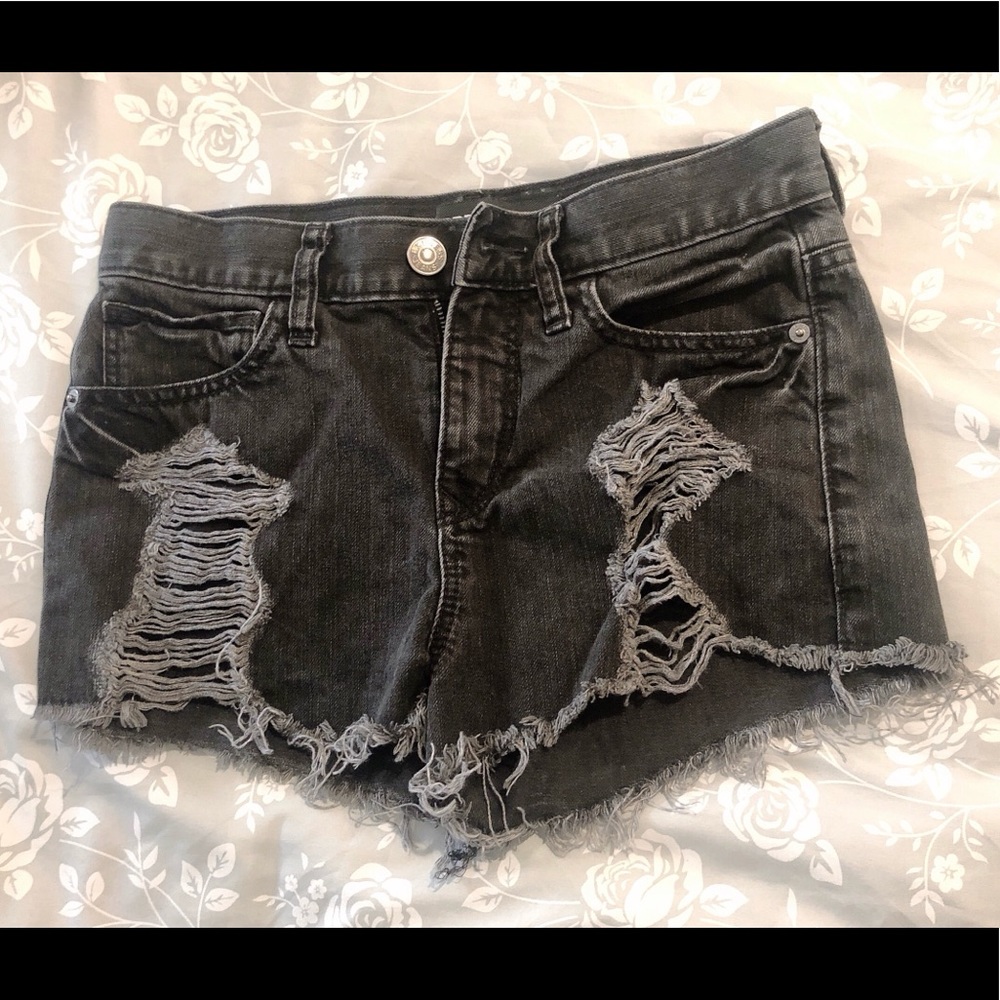 Express high rise distressed jean shorts